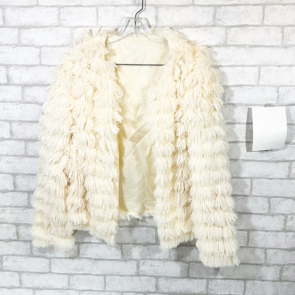 Cream Shaggy Open Front Cardigan Size Medium